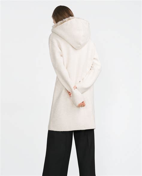 zara faux fur coat beige.